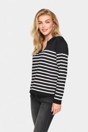 Saint Tropez Milasz Striped Polo Pullover Kvinde Black Mila Stripe Swe...