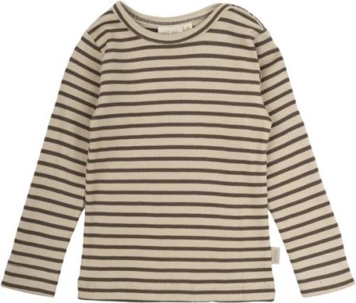 PETIT PIAO Tshirt L/S Modal Striped Str 98 cm - Chocolate Brown/d Lang...