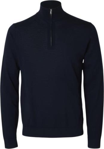 Selected Homme Slhtray LS Knit Merino Half ZIP NOO Mand Blå Sweatshirt...