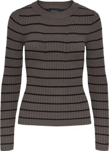 Pieces Pccrista LS Oneck Knit Noos BC Kvinde Morel/black Narrow Sweate...