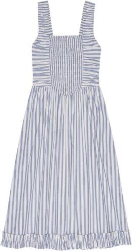 Ganni Stripe Cotton Midi Strap Smock Dres Kvinde Egret Midi Kjoler Str...