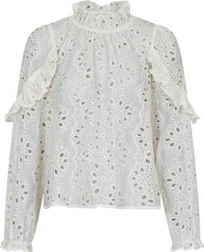 Neo Noir Nadira Embroidery Blouse Kvinde Ivory Langærmede Bluser Str 4...