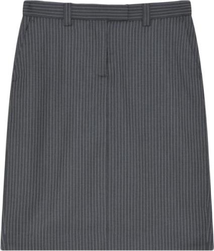 2NDDAY 2ND Lima Pinstripes Kvinde Dark Grey Melange Midi Nederdele Str...