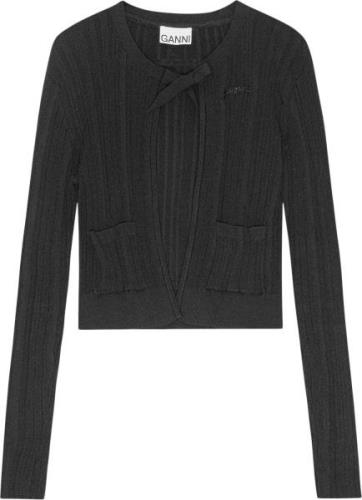 Ganni Light Viscose Rib Cardigan Kvinde Black Cardigans Str L - hos Ma...