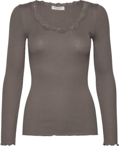 Rosemunde Silk Tshirt w/ Lace Kvinde Falcon Kortærmede T-shirts Str L ...