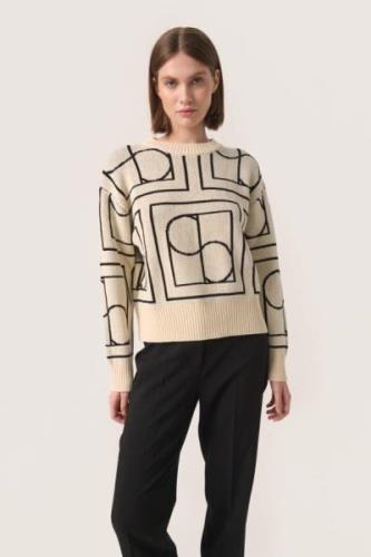 Soaked in Luxury Slcabba Pullover LS Kvinde Sandshell W. Black Monogra...