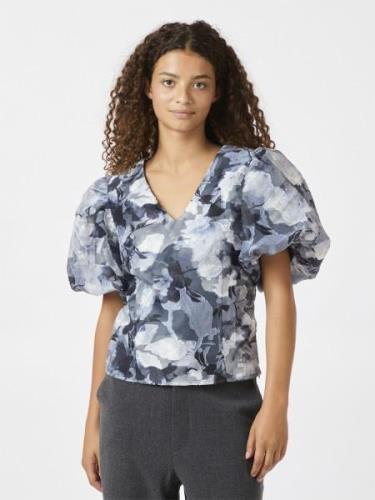 Neo Noir Camia Brocade Floral Blouse Kvinde Floral Grey Kortærmede Blu...