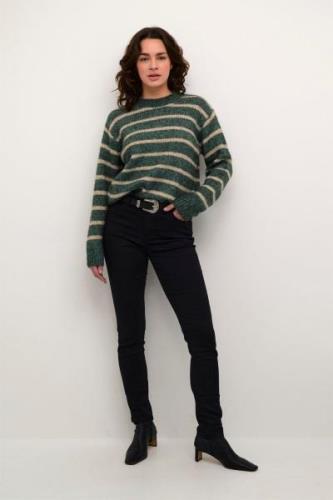 Kaffe Katrina Striped Pullover Kvinde Green Mel. / Feather Gray Mel. L...