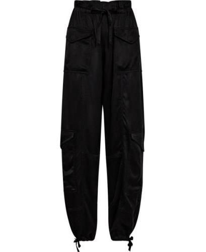 Ganni Washed Satin Pocket Pants Kvinde Black Bukser Med Lige Ben Str 4...