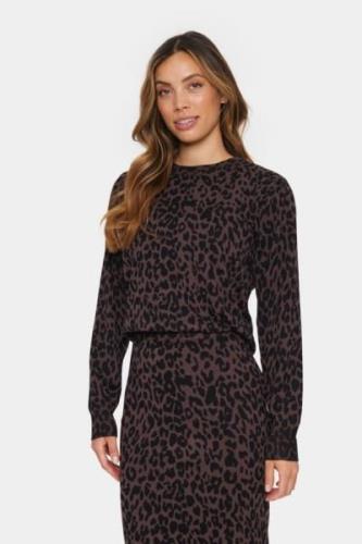 Saint Tropez Zhilasz LS Pullover Kvinde Chocolate Brown Leopard Sweate...