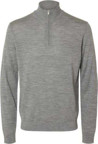 Selected Homme Slhtray LS Knit Merino Half ZIP NOO Mand Grå Sweatshirt...