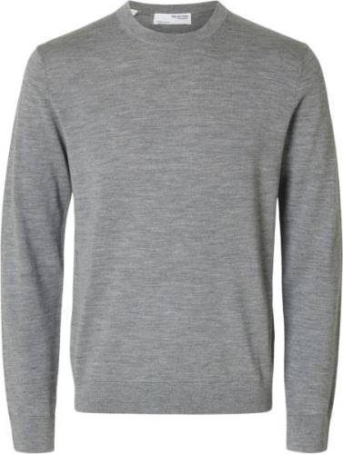 Selected Homme Slhtray LS Knit Merino Crew Neck NO Mand Grå Sweaters R...