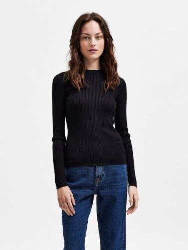 Selected Femme Slflydia NEW RIB LS Knit Oneck B Kvinde Sort Sweaters S...