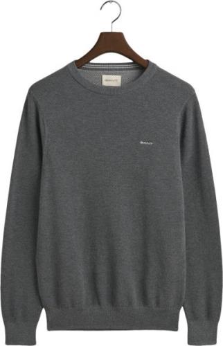 Gant Cotton Pique Cneck Mand Dark Grey Melange Sweaters Str L - hos Ma...