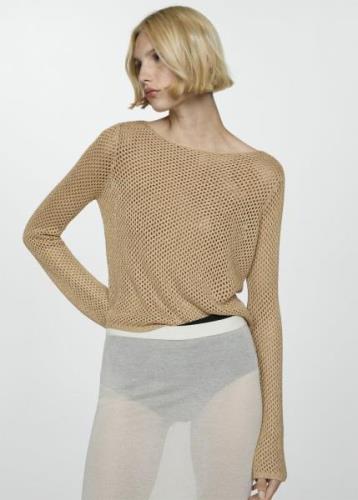 MANGO Openwork Lurex Sweater Kvinde Gold Sweaters Str L - hos Magasin