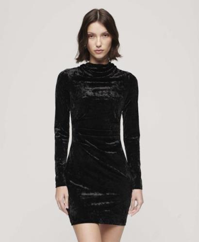 Superdry Velvet Longsleeved Mini Dress Kvinde Black Midi Kjoler Str 12...