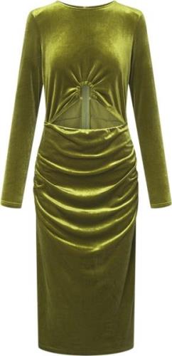 HUNKØN Saga Velour Dress Kvinde Dusty Green Midi Kjoler Str L Velour -...