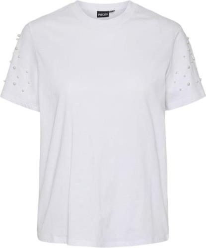 Pieces Pcrine SS Printed Tshirt BC Kvinde Bright White/pearl On Sleeve...