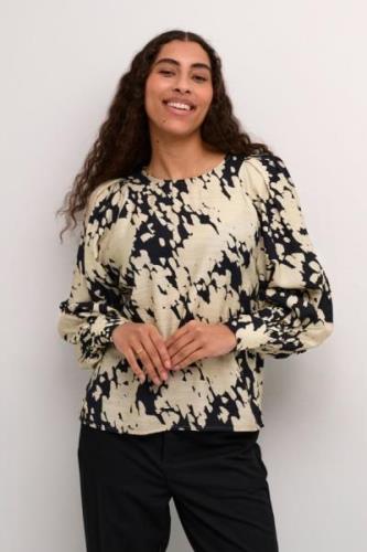 Kaffe Kalouise Blouse Kvinde Black/sand Graphic Cloud Langærmede Bluse...