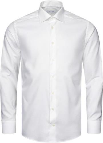 ETON Contemporary Fit White Semi Solid Cotton & Tencel Lyocell Shirt M...