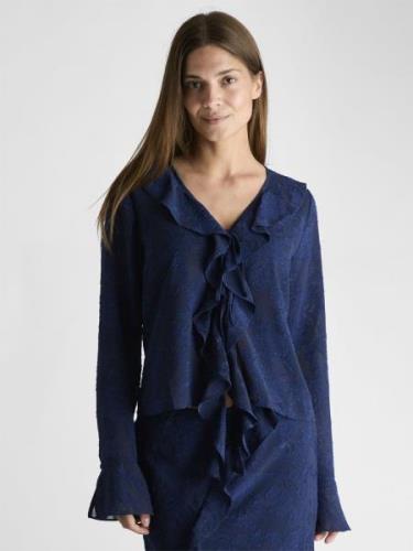 Neo Noir Anika Burnout Blouse Kvinde Navy Langærmede Bluser Str 40 - h...