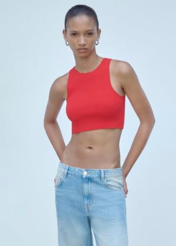 MANGO Knitted Cropped top Kvinde Red Tanktoppe Str L - hos Magasin