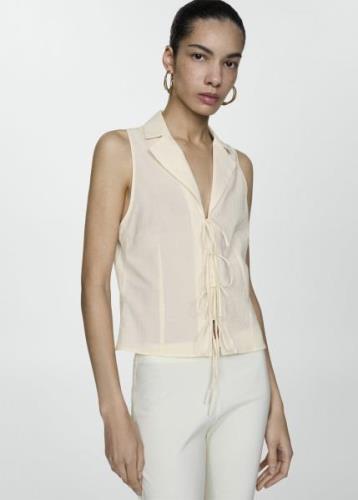 MANGO Sleeveless Blouse With Bows Kvinde Light Beige Kortærmede Bluser...