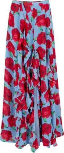 Cras Georgiacras Skirt Kvinde Blue Roses Maxi Nederdele Str 40 - hos M...