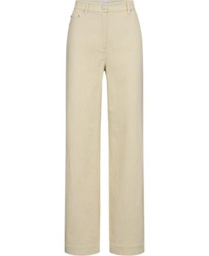 REMAIN Striped Twill Wide Pants Kvinde Straw Comb. Bukser Med Lige Ben...