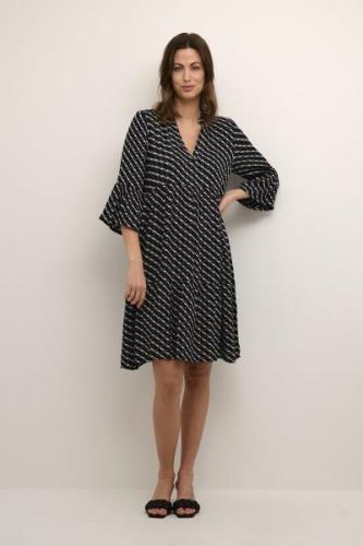 Kaffe Kamarita Amber Dress Kvinde Black/chalk Graphic Print Korte Kjol...