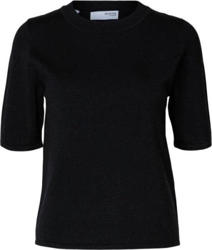 Selected Femme Slflura Lurex 2/4 Knit Oneck Kvinde Black/tonal Lurex S...