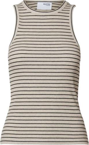 Selected Femme Slfanna Oneck Striped Tank TOP NOO Kvinde Oatmeal/w. Bl...