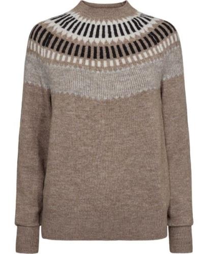 Montego Khairy Intarsia Kvinde Taupe Mel. Sweaters Str 40 - hos Magasi...