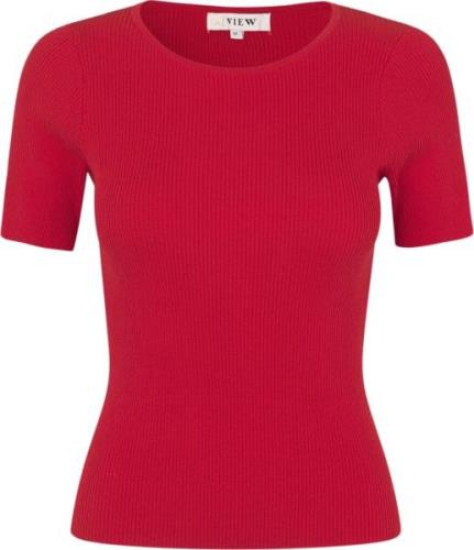 A-VIEW Rib Knit Short Sleeve top Kvinde Red Sweaters Str XS - hos Maga...