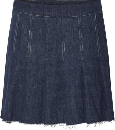 Pieces Pcfabia Short Plisse Denim Skirt D2 Kvinde Blå Korte Nederdele ...