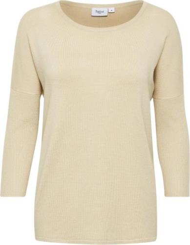 Saint Tropez A2561, Knit Blouse W RIB SL Kvinde Creme Sweaters Casual ...