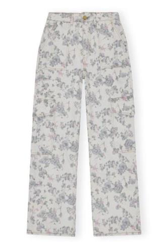 Ganni Print Denim Angi Kvinde Tofu Bukser Med Brede Ben Str 29 Denim -...