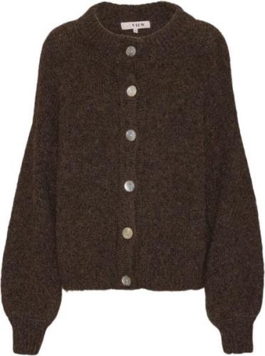 A-VIEW Patrisia Solid Knit Cardigan Kvinde Dark Brown Cardigans Str XS...