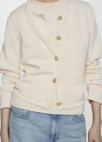 MANGO Knitted Cardigan With Jewel Button Kvinde Light Beige Cardigans ...