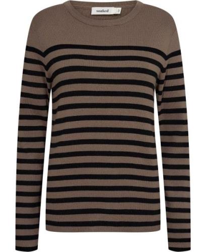 Soaked in Luxury Slpina Striped Tee LS Kvinde Walnut With Black Stripe...