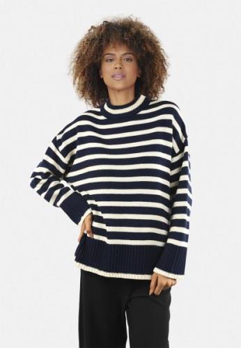 SisterS Point Mibaloose Kvinde Navy/cream Sweaters Str L - hos Magasin