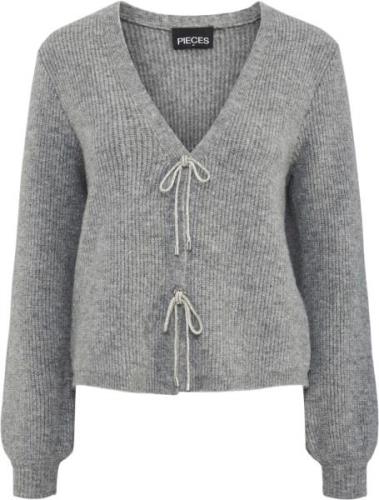 Pieces Pcanna Glitter BOW Vneck Cardigan Kvinde Medium Grey Melange/si...