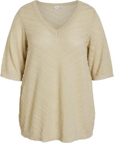 Evoked Vila Viesty Vneck 2/4 Glitter Knit Top/ Kvinde Birch/light Gold...