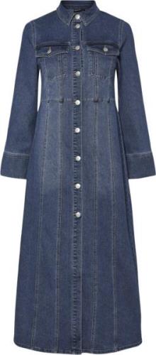 Pieces Pcfemma LS Long Denim Dress D2D FSY Kvinde Blå Maxi Kjoler Str ...