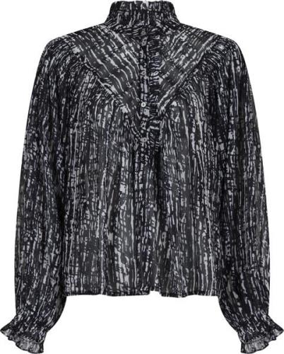 Neo Noir Flavi Graphic Drop Blouse Kvinde Sort Langærmede Bluser Str 4...