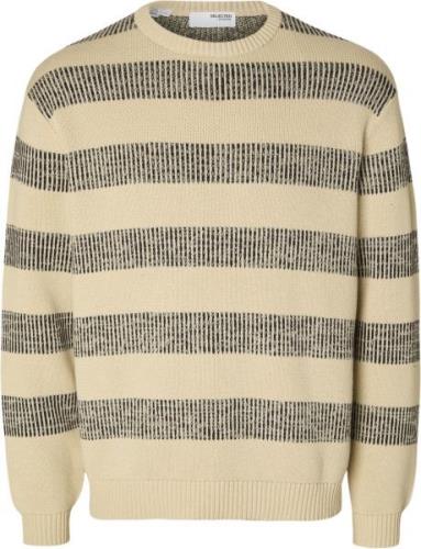 Selected Homme Slhstan Relaxed LS Knit Stripe Crew Mand Fog/sky Captai...