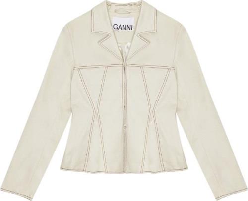 Ganni Herringbone Canvas Fitted Blazer Kvinde Summer Sand Blazere Str ...