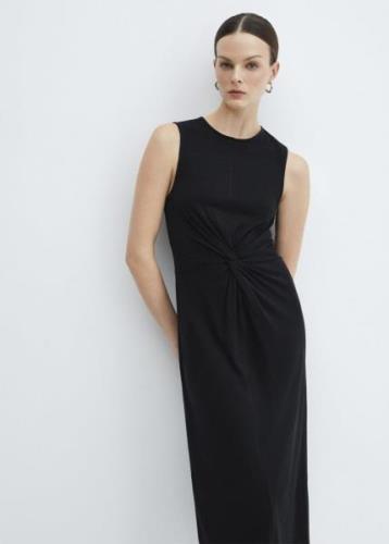 MANGO Knotted Cotton Dress Kvinde Black Midi Kjoler Str L - hos Magasi...