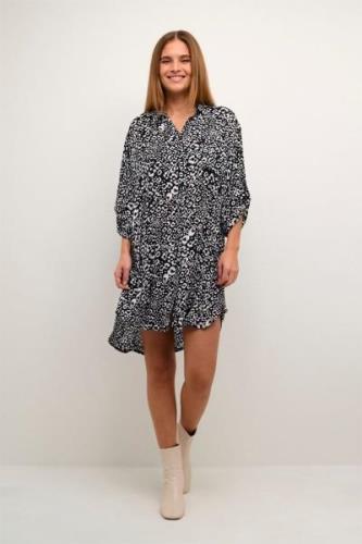 Kaffe Kamarita Amber Shirt Dress Kvinde Black/chalk Leo Print Korte Kj...