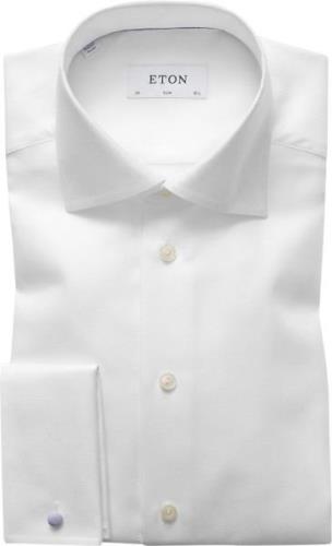 ETON White Textured Twill Shirt French Cuffs Slim Fit Mand Hvid Langær...